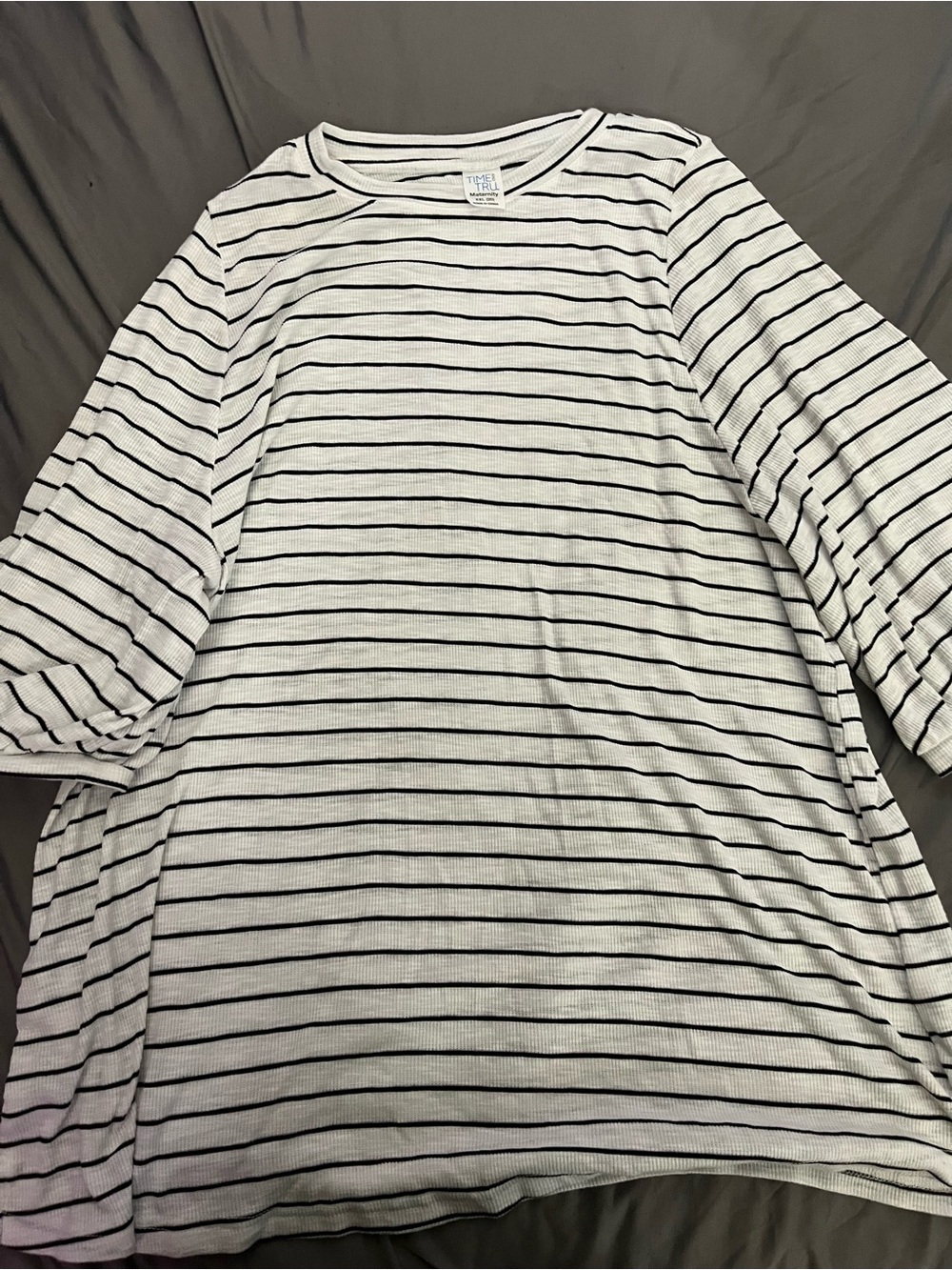 Time and Tru White and Black Striped Maternity Top